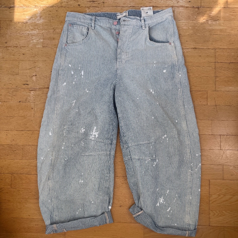 We The Free Good Luck Mid-Rise Stripe Barrel Jeans Size 31